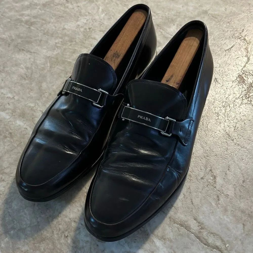 PRADA Leather Logo Loafer Slipper Dress Shoes US 10